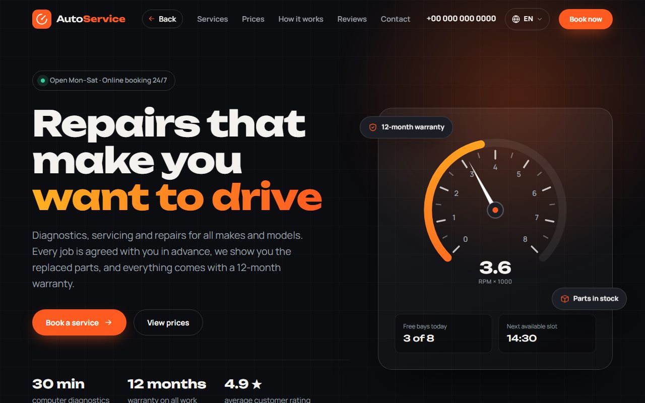 Screenshot of the AutoService demo website